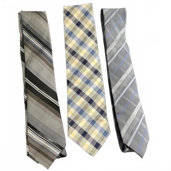 Lot of 3 Men's Neck Ties Gray Silk Madison, Brooks Brothers and Marc Anthony - Picture 1 of 9